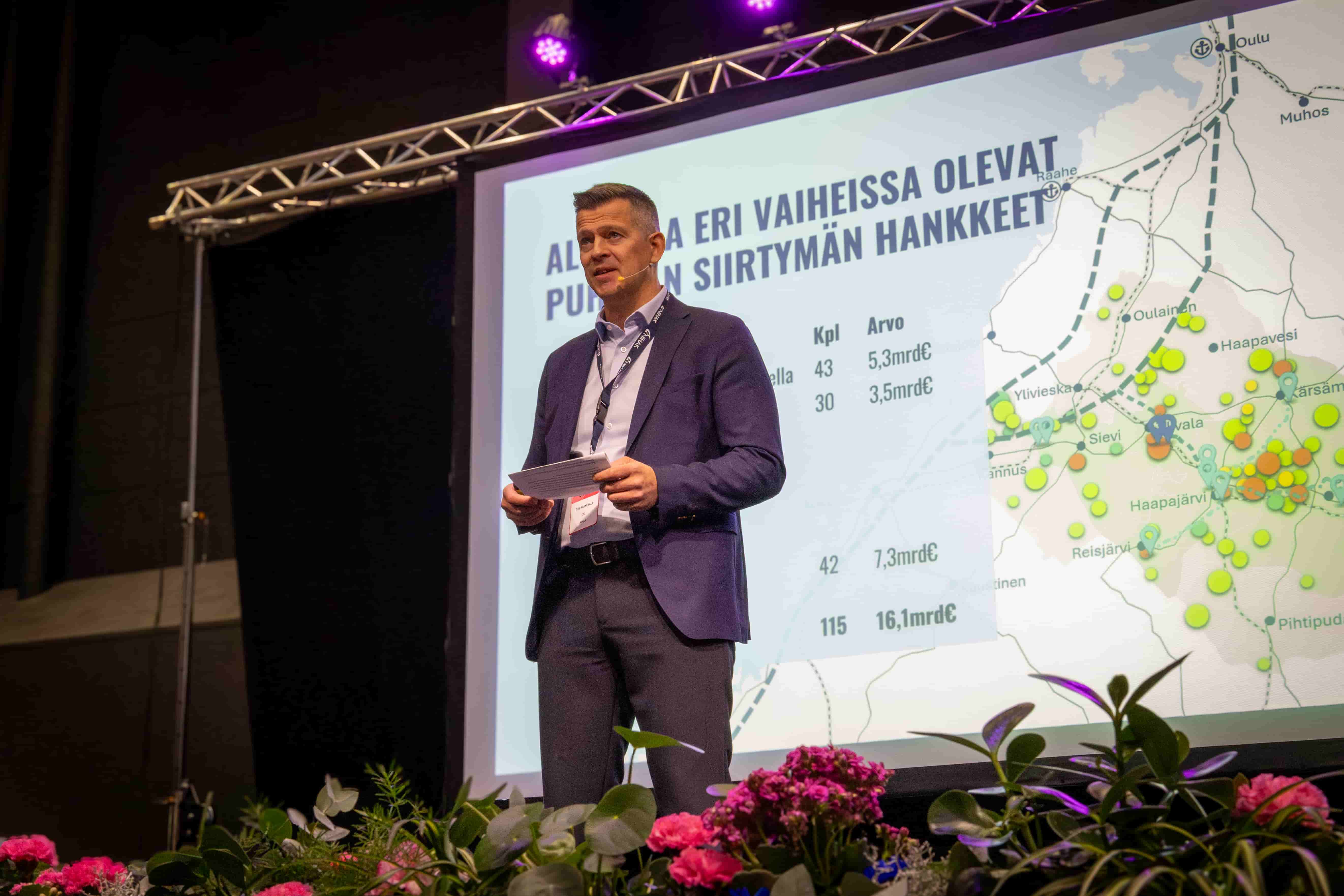 NIHAKin toimitusjohtaja Toni Krankkala pitää avauspuheenvuoron Think BIG -energia-alan tapahtumassa Nivalassa ja toivottaa vieraat tervetulleiksi.